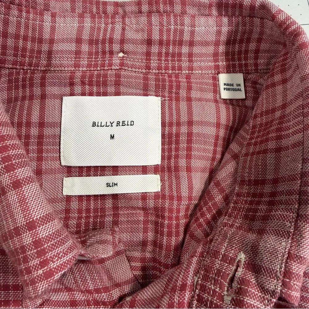 Billy Red Men’s Medium Slim Red Plaid Short Sleeve Button Down, light weight - Picture 10 of 11